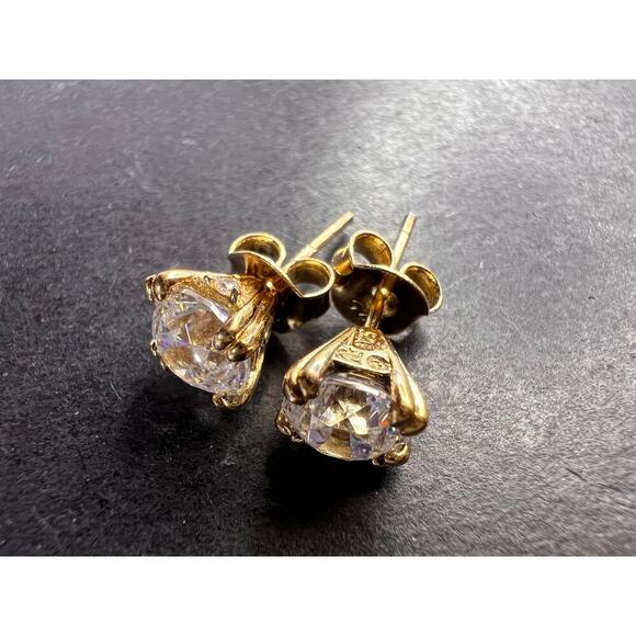 CZ stud earrings in gold over sterling silver - Picture 3 of 11